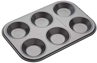 MasterClass KCMCHB59 6 Hole Mince Pie Baking Tray with PFOA Non Stick, Robust 1mm Carbon Steel, 24 x 16cm Jam Tart Tin , Grey