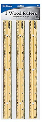 BAZIC Products Wooden Ruler 12 (30cm), Singel Metal Edge, Inches Centimeter Metric Measuring Drafting Rulers, for Students School Supplies (3/Pack), 1-Pack
