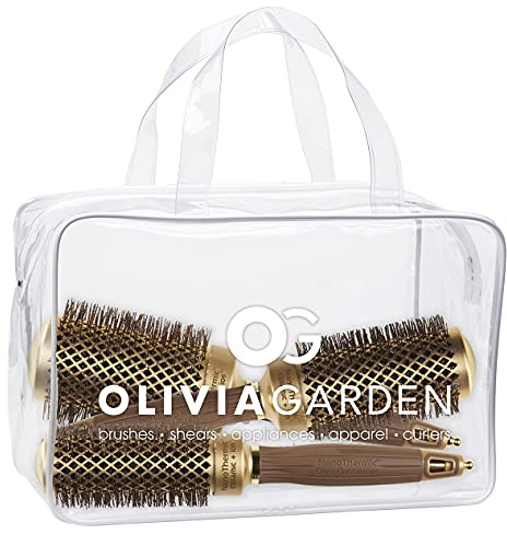 Olivia Garden NanoThermic Ceramic + Ion Round Thermal Hair Brush - Not Electrical - Professional Blowout Brush for Normal to Thick Hair, NT-DL03 3 Piece