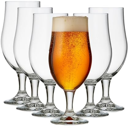 Libbey Crafts Brew Belgian Tulip Beer Glass Set, Elegant Belgian Beer Glasses Set of 6 for Belgian Ale, Dishwasher Safe Gift Set for Beer Lovers