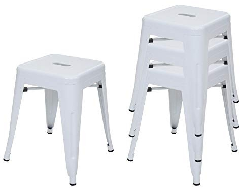 Mendler 4X Tabouret HWC-A73, métal, Style Industriel, empilable - Blanc
