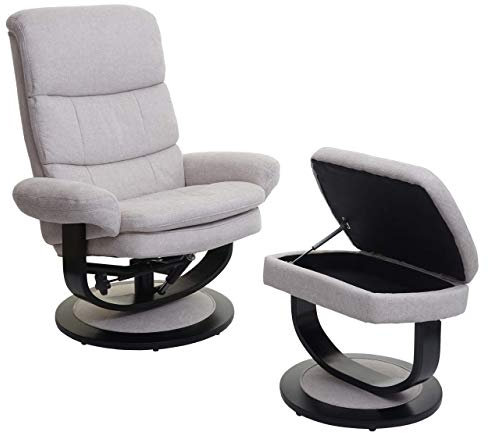 Mendler Relaxsessel HWC-C16, Fernsehsessel TV-Sessel Hocker mit Staufach, MVG-Zertifiziert - Stoff/Textil Creme-beige
