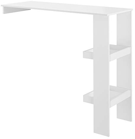 [en.casa] Table de Bar Design avec 2 Compartiments de Rangement Table Bistrot Murale Panneau de Particules Mélaminé 120 x 45 x 106 cm Blanc