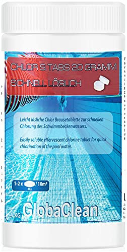 GlobaClean Schnell Chlortabletten 20g - 1kg Chlortabletten für Pool schnelllöslich und rückstandsfrei - Ideal zum Stosschloren von Pool & Whirlpool