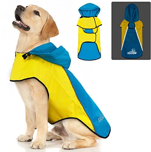 DQGHQME Regenjacke Hund, Wasserdichter Regenmantel, Einstellbare Regencape, Reflektierender Ultraleichter Hundemantel für Große Mittlere Kleine Haustiere (M)