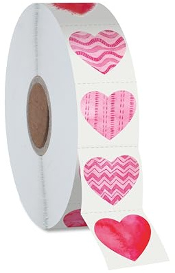 1200 autocollants en forme de cœur, 12 motifs d'étiquettes autocollantes avec ligne de perforation en rouleau, à utiliser pour la Saint-Valentin, tableaux de récompenses, collectes de sang, signets