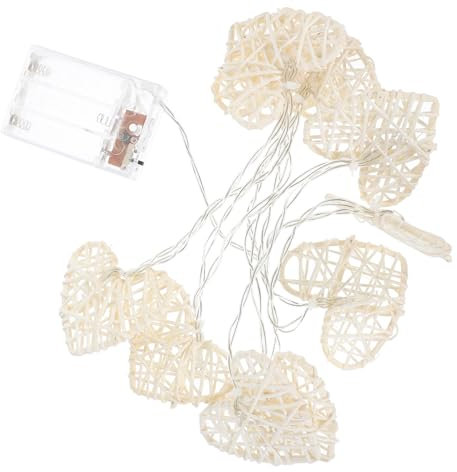 PRETYZOOM Rattan Heart String Lights 10 Warm Led Love Lamps Battery Operated Indoor String Lamp for Valentine S Day Wedding Party Bedroom Decor