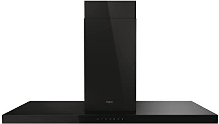 Haier I-Feel HATSI120CBS6BVOC- Cappa aspirante a isola 120 cm, Wi-Fi, potenza 720 m3/h, motore 250 W, 4 velocità, 68 db, filtri carbone, 3 filtri antigrasso, luce LED, vetro nero