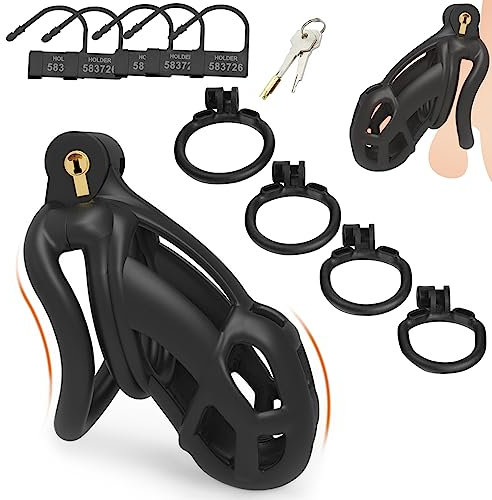 BDSMYOU Chastity Cage Gabbia per Pene Sex Toys,Bondage Gabbia di Castità per Uomo,con 4 Anelli Testicolari Arcuati,Cintura di Castità,Sexytoysys Uomo,Toys Sessuali per Uomini Schiavo (S)