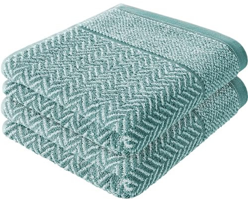 herzbach home Handtuch Set 100% Baumwolle Gemustert (Ozeangrün/Weiß, 2 Handtücher 50x100 cm)