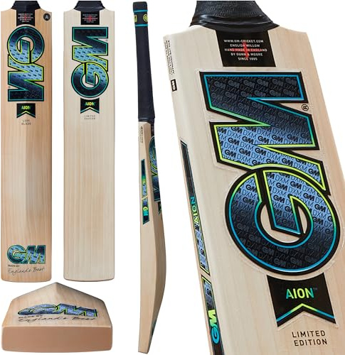 Gunn & Moore GM Cricket Bat | Aion 404 | Bleached Grade 3 English Willow | DXM, ToeTek och NU! | Storlek 5 lämplig för spelare 150-157 cm/4' 11 - 5' 2