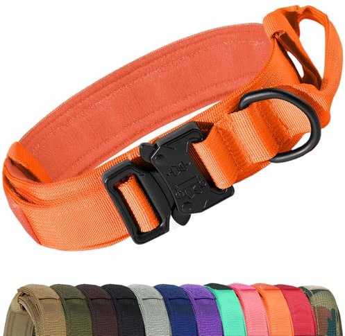 Joytale Taktisches Hundehalsband mit Griff Halsband Hund 3.8 cm Breit Hundehalsband für Mittelgroße Hunde Verstellbar aus Nylon, Orange, M
