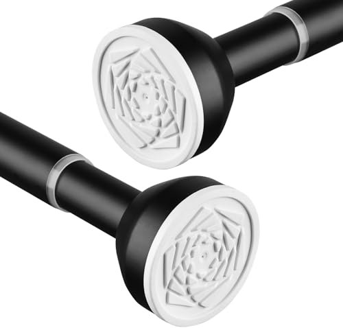 Shower Curtain Pole 73-138cm Stainless Steel Shower Curtain Rod Tension Rod for Curtains No Drill Extendable Curtain Poles Shower Curtain Rail for Bathroom Bedroom Kitchen Wardrobe No Drilling, Black