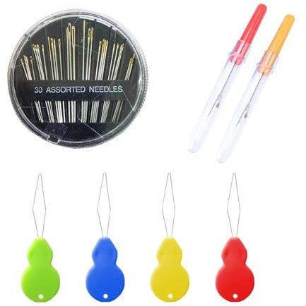 Handnähset, 30 Handnähnadeln, 4 Einfädler, 2 Nahttrenner, Schere und Nähkästchen für Verschiedene Stickgrößen
