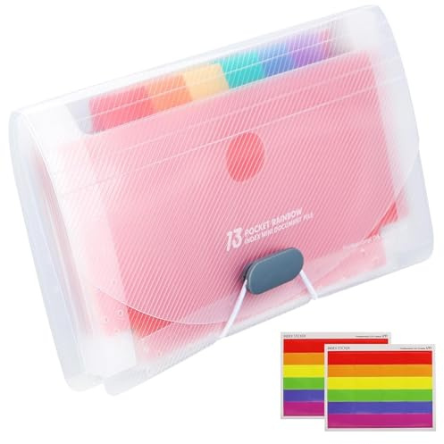 13 Pockets A6 Flashcard Organizer with Colored Labels, Index, and Sheets, Expanding File Folder for Cards, Coupons, Receipts, Documents, Air Tickets, and Tax Items