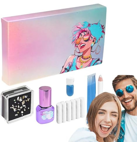 Zahnschmuck-Set, Kristall-Schmuck-Zähnen-Edelstein-Set, professioneller modischer Zahnstein, reflektierende Zahndekoration, für Halloween, Weihnachten, Refer to , Kristall, Unisex