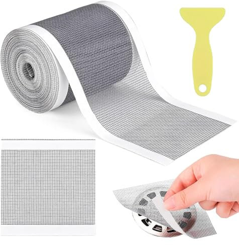 Luckwaii Adhesivo de Malla para Desagüe de Ducha Rejilla Desague Ducha Atrapapelos Ducha con 1 Espátula de Plástico Reutilizable para Cocina 100mm x 10m