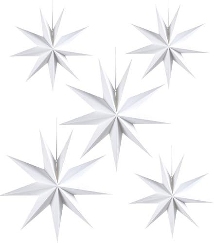 Confezione da 5 Stelle di Natale Pieghevoli, Stelle Decorative da 30 cm e 45 cm, Stelle Appese per Albero di Natale e Decorazione di Nozze