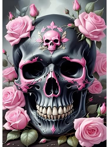 DPHERO Skeleton diamantmålningssatser för nybörjare vuxna, 5D gör-det-själv ros blommor diamantkonst, runda full borr skalle diamantmålningskonst, gör-det-själv målning efter siffror diamantmålning 12