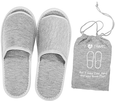 Healvian Portable Travel Slippers Lightweight Foldable Open Toe Sandals with Soft Knitted Upper Waterproof Sole for Home Hotel Use with Drawstring Bag