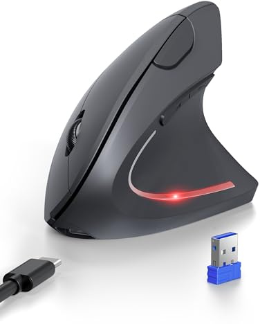 TECKNET Mouse Verticale, Mouse Bluetooth Ergonomico Ricaricabile, Wireless Ottico Right Handed 6 Pulsanti, Multi-dispositivo (BT5.0/3.0+USB-A), 4800 DPI 6 Livelli Regolabili,Ampia compatibilità-Grigio