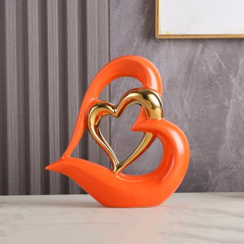 ODMYZG Statua in ceramica a doppio cuore,Elegante cuore per la decorazione,scultura decorativa per la casa,soggiorno,decorazione dell'ufficio,adatta come regalo.