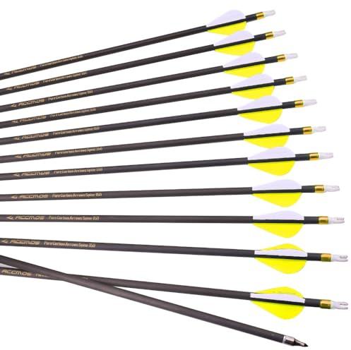 12pcs 28-Pollici 600-Spine Freccia Punte Rimovibili Freccia per Bersagli Freccia da Caccia Piume di Plastica Frecce in Carbonio per Arco Ricurvo Arco Composto Adulti Giovani Tiro con l'arco Giallo