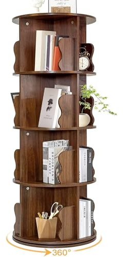 AlpineAura Libreria girevole a 360 gradi, 4 livelli, in legno, girevole, libreria da pavimento, per soggiorno, camera da letto, ufficio, marrone