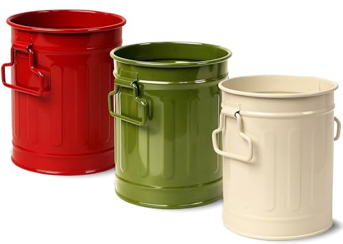 AgagaQx Porta Penne Metallo, 3 Pezzi Portapenne da Scrivania, Porta Pennarelli Rotondo Retrò, Porta Matite da Appendere, Stabile Porta Penne Ufficio Scuola Casa 11,5x8,8x8,8cm (Verde Beige Rosso)