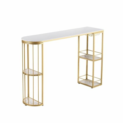 Bartabeller Enkelt öppet barbord i marmor med förvaringslampa Lyxigt skiljeskåp köksmatbord Bar Bordets Högbord(Vit,120 * 40 * 105cm)