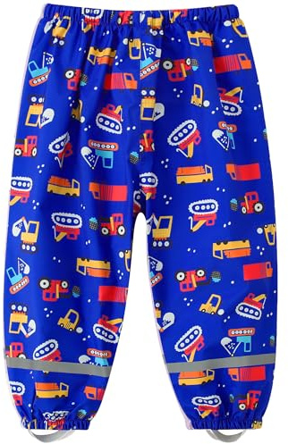 Fewlby Waterproof Trousers Kids Rain Trousers, Boys Mud Proof Pants with Reflective Strips Girls Lightweight Cartoon Rain Wear for Outdoor Play, M Size 3-4 Years Navy