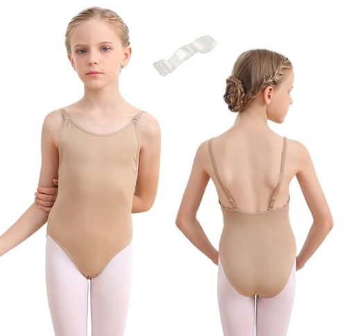 Lechisenop Nude Leotard for Women Girls Ballet Leotard for Girls Womens Bodysuits Nude Camisole Leotards for Ballet Dance Gymnastics with Adjustable Clear Strap Dancewear Dance Undergarment for Girl