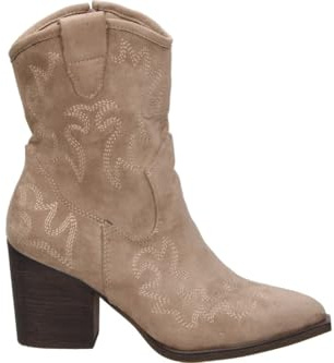 Buonarotti Botines Cowboy Mujer – Botines Camperos en Color Beige – Botín de Tacón con Cremallera Lateral – Tacón Alto y Cómodo – Modelo A2435 – 37 EU