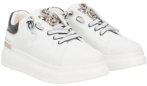 Tosca Blu Sneakers Donna con Strass in Vera Pelle Bianca, Suola Platform 4 cm, Suoletta Estraibile, Scarpe Eleganti Casual Chic con Cuore Gioiello Colore : Bianco/Nero Taglia : 35
