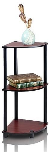 Furinno Turn-N-Tube Scaffale espositivo angolare a 3 livelli, scaffalatura multiuso, Ciliegio scuro/nero