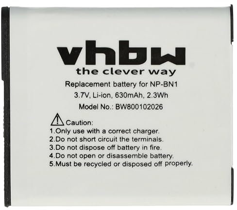 vhbw Li-Ion batería 600mAh (3.6V) para cámara videocámara Sony Cybershot DSC-W560, DSC-W570, DSC-W610, DSC-W620, DSC-W630, DSC-W650 y Sony NP-BN1.