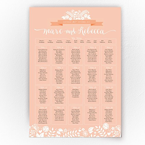 A3 WEDDING TABLE SEAT PLAN 2 HEARTS - BLUSH