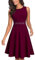 HOMEYEE Damen Vintage Rundhalsausschnitt ärmellosen Blumen Bestickt knielangen Cocktailkleid UKA079 (EU 36 = Size S, Karminrot)