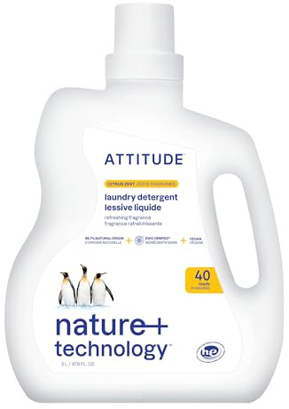 ATTITUDE Liquid Laundry Detergent, EWG Verified, HE Compatible, Plant-Based & Vegan, Natural Laundry Soap, Citrus Zest Scent, 40 Loads, 2 Liters