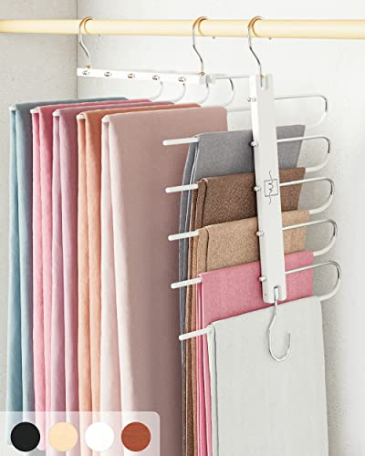 MORALVE Trousers Hangers Space Saving - European Beechwood Scarf and Jeans Hangers - Wardrobe Organiser and Space Saver Trouser Rack, Leggings Hanger, and Scarf Holder with 360° Swivel Hook (1 Pack)