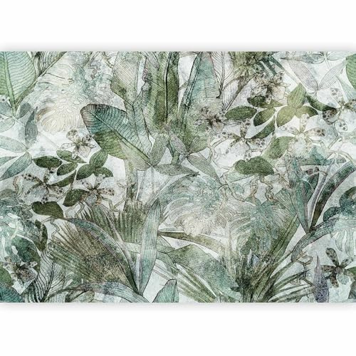 murando - Papier peint panoramique nature 350x256 cm - Revêtement mural décoration pour chambre salon cuisine - Design unique et moderne - Vert gris - Feuilles de plantes naturelles b-C-0871-a-a