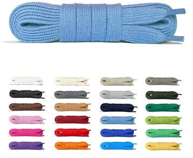 Flat Cotton Laces for Trainers and Sneakers. Replacement Shoelaces for Men, Women and Kids. Classic Look, Strong Build and All-Day Comfort for Casual or Sports Shoes - 1 Pair - Sky blue, 120 cm