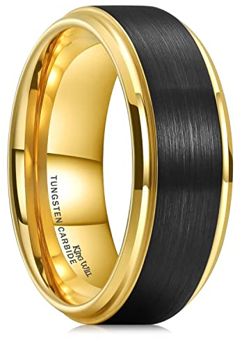 King Will Duo Unisex 8 mm oro/nero/oro rosa placcato carburo di tungsteno fede nuziale, S 1/2(60.8mm), Tungsteno, Nessuna pietra preziosa