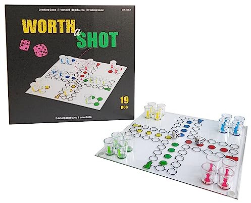 Amscan - Trinkspiel Drinking Ludo, 1 Spielbrett, 16 Gläser, 2 Würfel, Saufspiele, Partyspiel