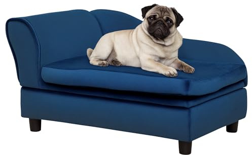 PawHut Luxury Fancy Dog Couch with Hidden Storage, Small Dog Sofa Bed with 2 Soft Foam, Modern Pet Furniture for Puppies & Little Breeds, Blue