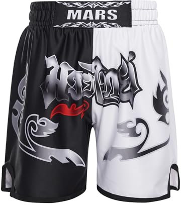 Freebily Kinder Jungen MMA Box Shorts Muay Thai Kickboxen Kurze Hose Trainingshose zum K1 Boxen Käfigkämpfen Lauf- und Kampfkunst Kampfsport Schwarz&Weiss 98-104