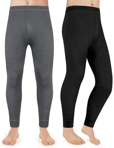 MELLIEX 2 Pares Pantalones Térmicos Largos para Hombre Negro y Gris Calzoncillos para Hombre de Algodón - L