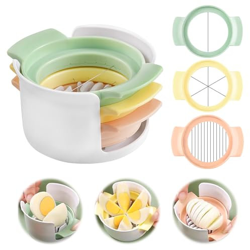 3 in 1 Eierschneider, Eierteiler Schneiddrähte aus Edelstahl, Eischneidewerkzeug, Eiertrenner Eierharfe Eierschneider Mozzarella Schneider Kartoffelschneider Erdbeerschneider, Spülmaschinenfest
