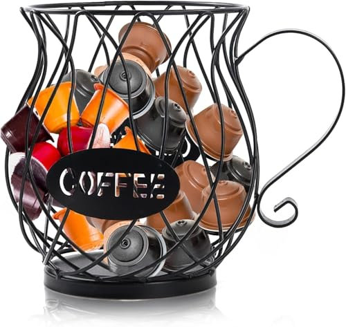 Deamos Coffee Pod Organizer,Coffee Pod Holder,Large Capacity Coffee Pod Storage Cup,Coffee Bar Accessories,Metal Coffee Capsule Storage Basket for Kitchen and Office (Klein mit Schwarz)