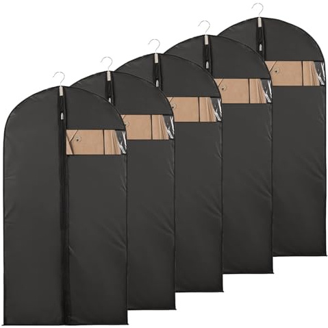 5 Pcs 60 * 100cm Suit Bags Suit Covers Dust Proof Garment Bags for Men Travel with Zip Waterproof Anti-mite Breathable Garment Protectors for Dresses, Wedding Gowns Coats Storage and Travel (Black)